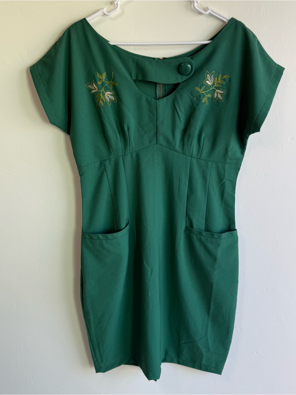 Bettie Page Green Rockabilly Embroidered Wiggle Midi Dress Retro size 2XL